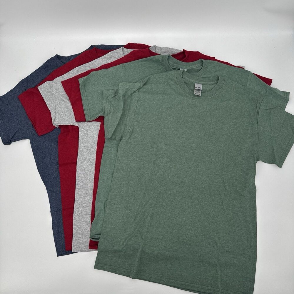 NEW 6 Gildan T-Shirt Green Grey Red Light Grey Unisex Crewneck Size M